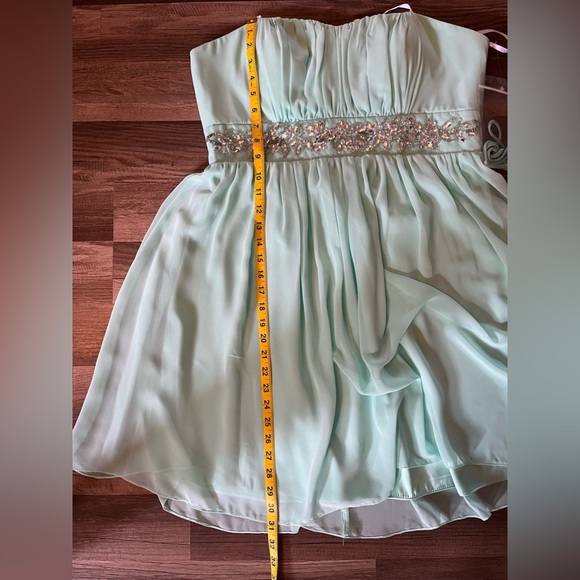 FIESTA Strapless Mint Green Mini Prom Dress with Rhinestone cummerbund SZ XL - Picture 10 of 12